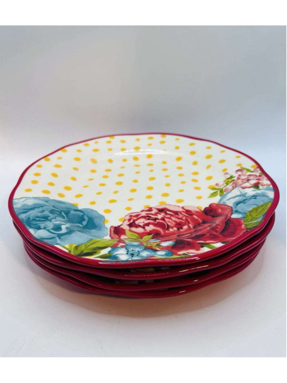 Set of (4) Pioneer Woman Blossom Jubilee Stoneware Plates Salad Dessert 8.5"